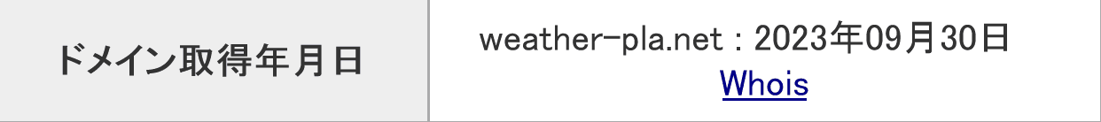 Weather Planetのウェブサイトに利用されているドメイン[weather-pla.net]のドメイン取得年月日が2023年09月30日になっている。
